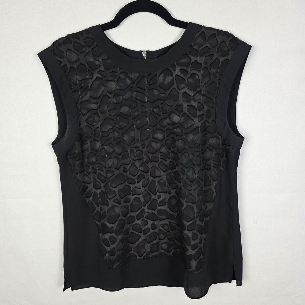 Vince Camuto Black Sheer Animal Print Sleeveless Blouse‎ Size Small Witchy Goth